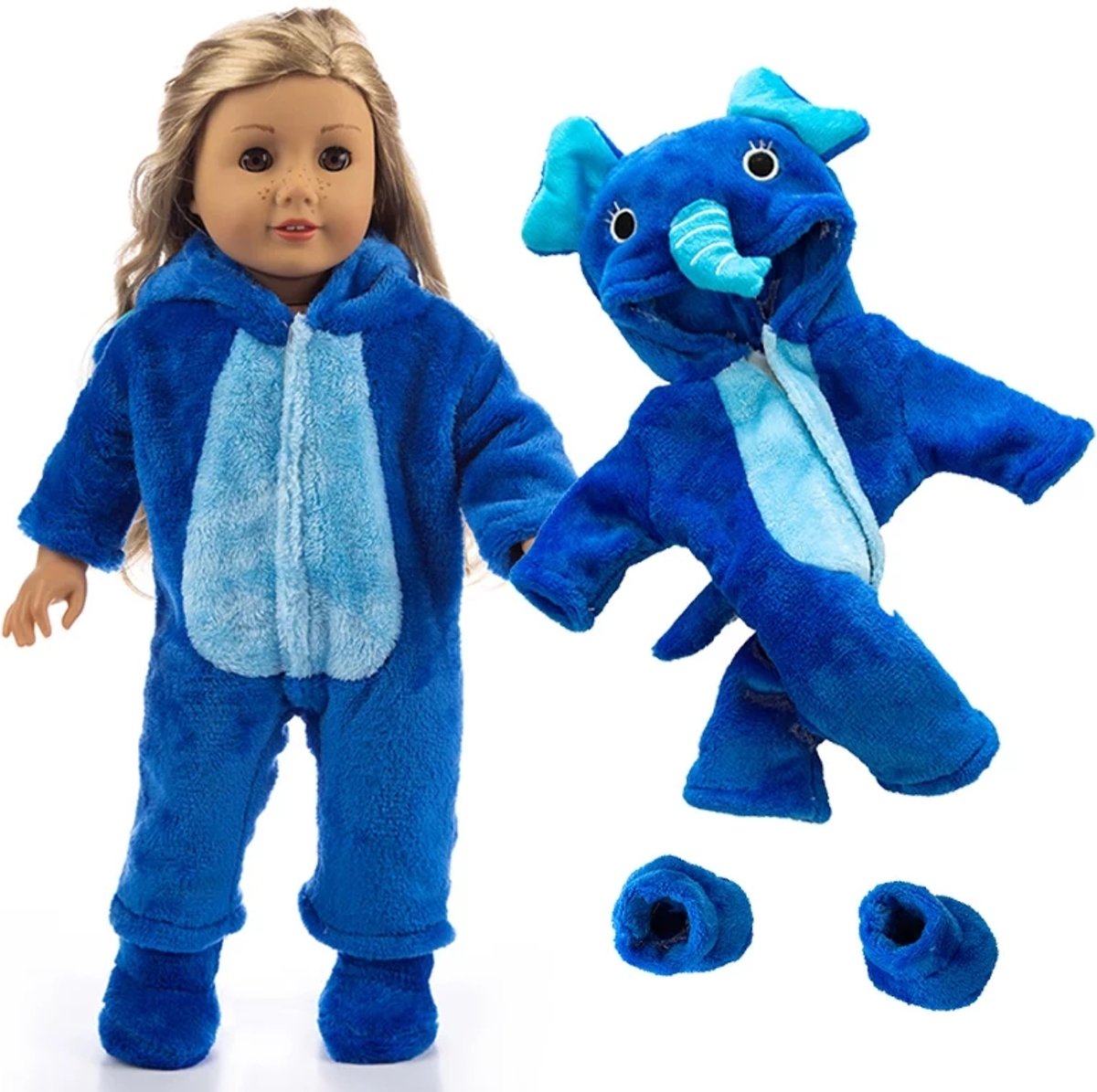 Poppenkleertjes | Geschikt voor Baby Born | Olifant onesie met slofjes | Blauw | Pyjama